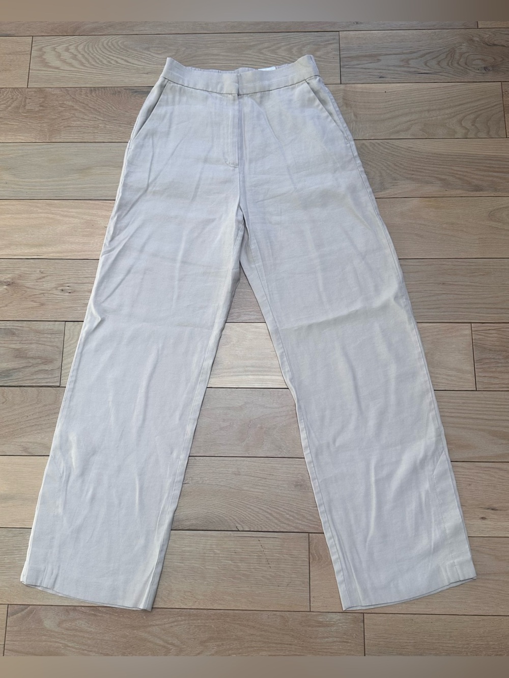 H&M Wide Leg Linen-Blend Pants in Light Cream